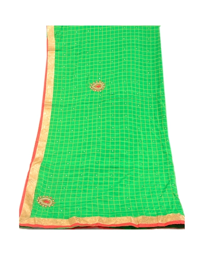 Sanskriti Vintage Dupatta Long Stole Art Silk Green Hand Beaded Woven Scarves DC-45996-Green-Rhinestones Work-Art (Artificial) Silk-9