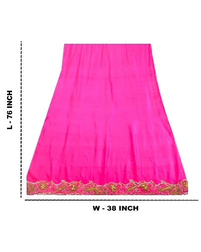 Sanskriti Vintage Hot Pink Long Dupatta/Stole 100% Pure Silk Hand Beaded Scarves DC-45999-Hot Pink-Sequins Work-Pure Silk-2