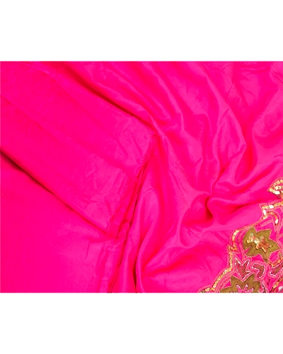 Sanskriti Vintage Hot Pink Long Dupatta/Stole 100% Pure Silk Hand Beaded Scarves DC-45999-Hot Pink-Sequins Work-Pure Silk-4