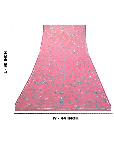 Sanskriti Vintage Long Dupatta Stole Georgette Purple Hand Beaded Wrap Scarves dc-46001-Purple-Sequins Work-Georgette-2