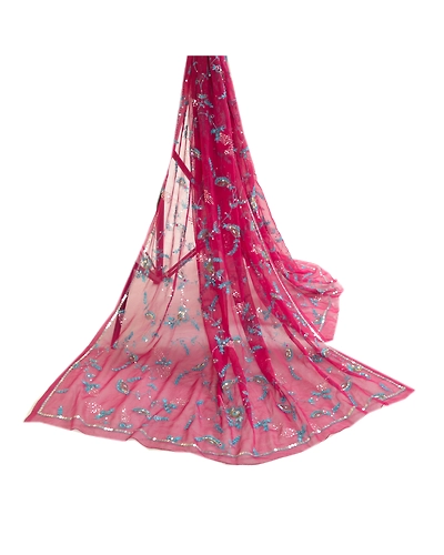 Sanskriti Vintage Long Dupatta Stole Georgette Purple Hand Beaded Wrap Scarves dc-46001-Purple-Sequins Work-Georgette-3
