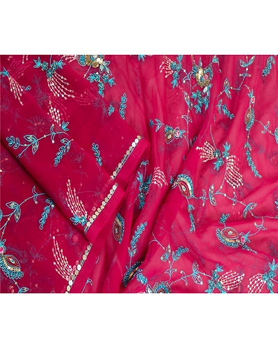 Sanskriti Vintage Long Dupatta Stole Georgette Purple Hand Beaded Wrap Scarves dc-46001-Purple-Sequins Work-Georgette-4