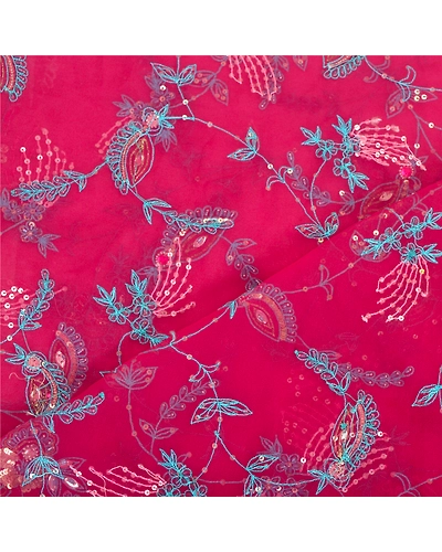 Sanskriti Vintage Long Dupatta Stole Georgette Purple Hand Beaded Wrap Scarves dc-46001-Purple-Sequins Work-Georgette-5