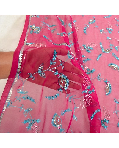 Sanskriti Vintage Long Dupatta Stole Georgette Purple Hand Beaded Wrap Scarves dc-46001-Purple-Sequins Work-Georgette-6