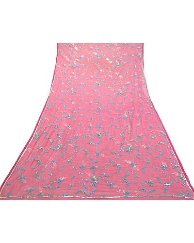 Sanskriti Vintage Long Dupatta Stole Georgette Purple Hand Beaded Wrap Scarves dc-46001-Purple-Sequins Work-Georgette-8