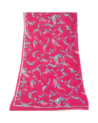 Sanskriti Vintage Long Dupatta Stole Georgette Purple Hand Beaded Wrap Scarves dc-46001-Purple-Sequins Work-Georgette-9