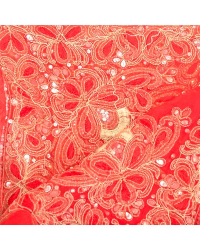 Sanskriti Vintage Red Long Dupatta Stole Pure Chiffon Silk Hand Beaded Scarves DC-46005-Red-Rhinestones Work-Pure Chiffon Silk-6