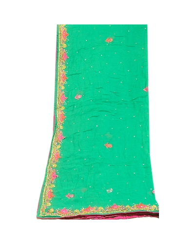 Sanskriti Vintage Green Long Dupatta Stole Pure Silk Hand Beaded Wrap Scarves DC-46006-Green-Sequins Work-Pure Silk-8