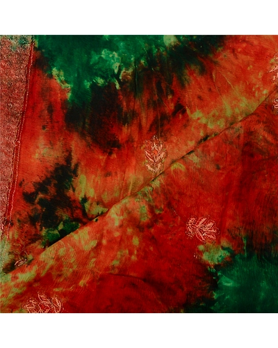 Sanskriti Vintage Green Dupatta Long Stole Pure Silk Hand Beaded Tie-Dye Scarves DC-46020-Green &amp; Cream-Sequins Work-Pure Silk-4