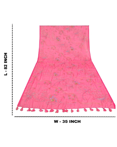 Sanskriti Vintage Pink Long Dupatta Stole Art Silk Hand Beaded Wrap Scarves DC-46021-Pink-Sequins Work-Art (Artificial) Silk-1