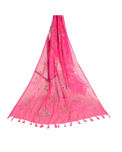 Sanskriti Vintage Pink Long Dupatta Stole Art Silk Hand Beaded Wrap Scarves DC-46021-Pink-Sequins Work-Art (Artificial) Silk-2