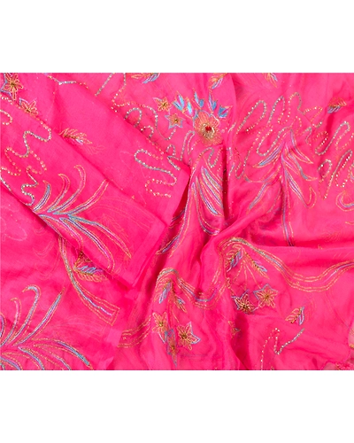Sanskriti Vintage Pink Long Dupatta Stole Art Silk Hand Beaded Wrap Scarves DC-46021-Pink-Sequins Work-Art (Artificial) Silk-3
