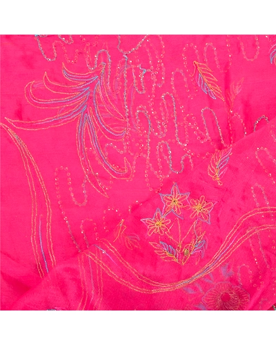 Sanskriti Vintage Pink Long Dupatta Stole Art Silk Hand Beaded Wrap Scarves DC-46021-Pink-Sequins Work-Art (Artificial) Silk-4