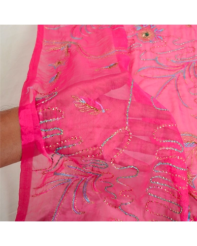 Sanskriti Vintage Pink Long Dupatta Stole Art Silk Hand Beaded Wrap Scarves DC-46021-Pink-Sequins Work-Art (Artificial) Silk-5