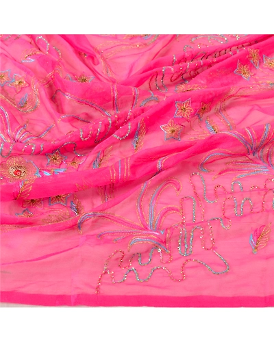 Sanskriti Vintage Pink Long Dupatta Stole Art Silk Hand Beaded Wrap Scarves DC-46021-Pink-Sequins Work-Art (Artificial) Silk-6
