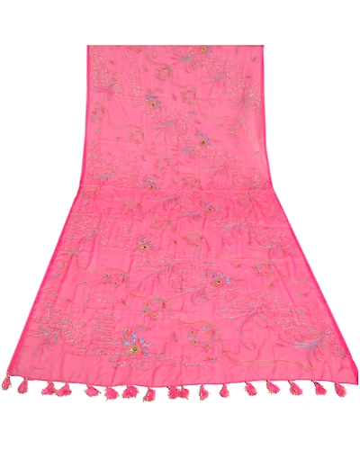 Sanskriti Vintage Pink Long Dupatta Stole Art Silk Hand Beaded Wrap Scarves DC-46021-Pink-Sequins Work-Art (Artificial) Silk-7