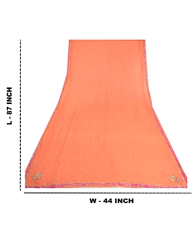 Sanskriti Vintage Peach Long Dupatta Stole Pure Georgette Silk Hand Beaded Veil DC-46024-Peach-Zardozi Work-Pure Georgette Silk-1