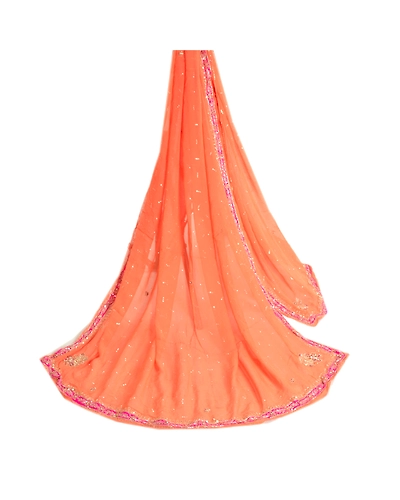Sanskriti Vintage Peach Long Dupatta Stole Pure Georgette Silk Hand Beaded Veil DC-46024-Peach-Zardozi Work-Pure Georgette Silk-2
