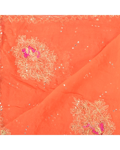 Sanskriti Vintage Peach Long Dupatta Stole Pure Georgette Silk Hand Beaded Veil DC-46024-Peach-Zardozi Work-Pure Georgette Silk-4