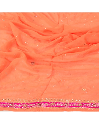 Sanskriti Vintage Peach Long Dupatta Stole Pure Georgette Silk Hand Beaded Veil DC-46024-Peach-Zardozi Work-Pure Georgette Silk-6
