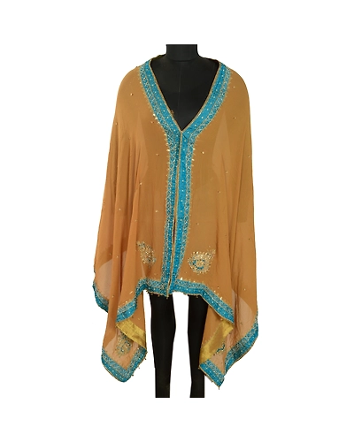 Sanskriti Vintage Brown Long Dupatta Stole Georgette Hand Beaded Gota Patti Work DC-46029-Shade Of Brown-Gota Patti Work-Georgette-2