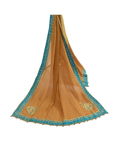 Sanskriti Vintage Brown Long Dupatta Stole Georgette Hand Beaded Gota Patti Work DC-46029-Shade Of Brown-Gota Patti Work-Georgette-3