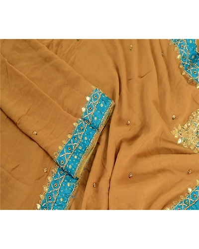 Sanskriti Vintage Brown Long Dupatta Stole Georgette Hand Beaded Gota Patti Work DC-46029-Shade Of Brown-Gota Patti Work-Georgette-4