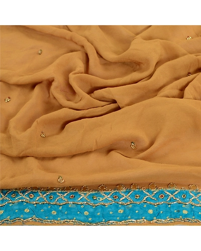 Sanskriti Vintage Brown Long Dupatta Stole Georgette Hand Beaded Gota Patti Work DC-46029-Shade Of Brown-Gota Patti Work-Georgette-7