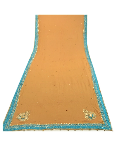 Sanskriti Vintage Brown Long Dupatta Stole Georgette Hand Beaded Gota Patti Work DC-46029-Shade Of Brown-Gota Patti Work-Georgette-8