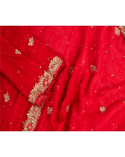 Sanskriti Vintage Red Long Dupatta Stole Pure Chiffon Silk Handmade Mukesh Work DC-46035-Red-Sequins Work-Pure Chiffon Silk-4