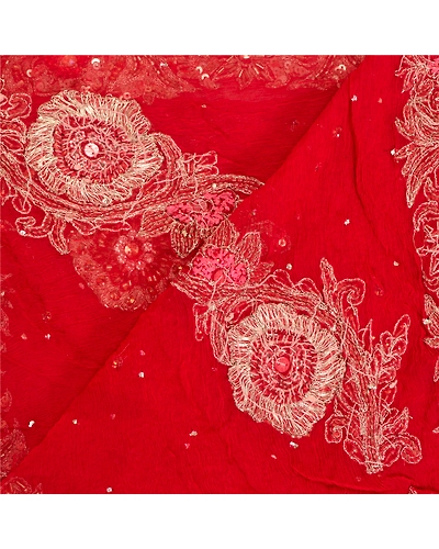 Sanskriti Vintage Red Long Dupatta Stole Pure Chiffon Silk Handmade Mukesh Work DC-46035-Red-Sequins Work-Pure Chiffon Silk-5