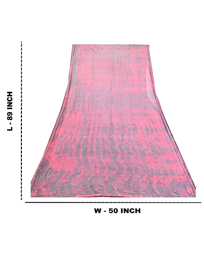 Sanskriti Vintage Purple Dupatta Long Stole Pure Chiffon Silk Handmade Tie-Dye DC-46043-Purple &amp; Pink-Sequins Work-Pure Chiffon Silk-1