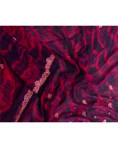 Sanskriti Vintage Purple Dupatta Long Stole Pure Chiffon Silk Handmade Tie-Dye DC-46043-Purple &amp; Pink-Sequins Work-Pure Chiffon Silk-3