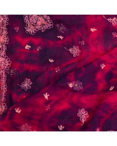 Sanskriti Vintage Purple Dupatta Long Stole Pure Chiffon Silk Handmade Tie-Dye DC-46043-Purple &amp; Pink-Sequins Work-Pure Chiffon Silk-4