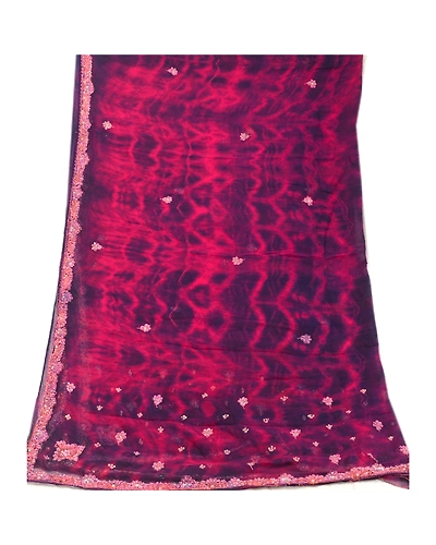 Sanskriti Vintage Purple Dupatta Long Stole Pure Chiffon Silk Handmade Tie-Dye DC-46043-Purple &amp; Pink-Sequins Work-Pure Chiffon Silk-8