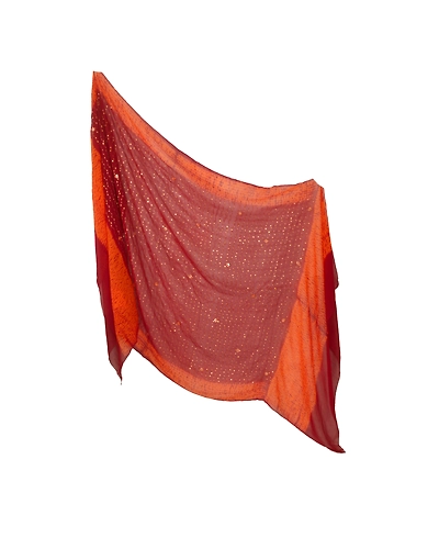 Sanskriti Vintage Dupatta Long Stole Georgette Dark Red Hand Beaded Leheria Veil DC-46062-Dark Red &amp; Orange-Mirror Work-Georgette-1