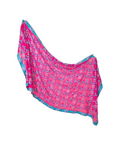 Sanskriti Vintage Dupatta Long Stole Georgette Pink Veil Hand Beaded Scarves DC-46070-Pink-Thread Work-Georgette-1