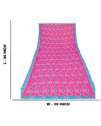 Sanskriti Vintage Dupatta Long Stole Georgette Pink Veil Hand Beaded Scarves DC-46070-Pink-Thread Work-Georgette-2