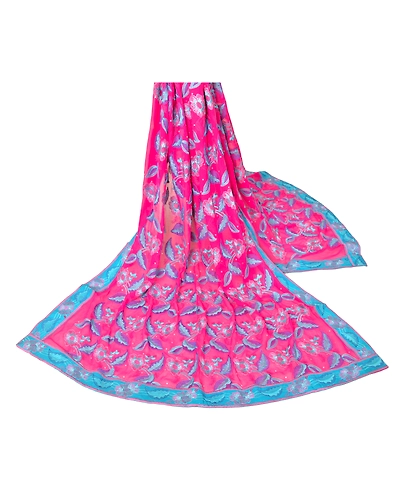 Sanskriti Vintage Dupatta Long Stole Georgette Pink Veil Hand Beaded Scarves DC-46070-Pink-Thread Work-Georgette-3