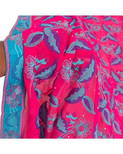 Sanskriti Vintage Dupatta Long Stole Georgette Pink Veil Hand Beaded Scarves DC-46070-Pink-Thread Work-Georgette-6