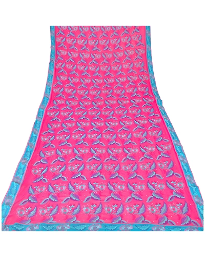 Sanskriti Vintage Dupatta Long Stole Georgette Pink Veil Hand Beaded Scarves DC-46070-Pink-Thread Work-Georgette-8