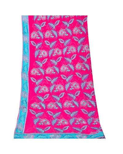 Sanskriti Vintage Dupatta Long Stole Georgette Pink Veil Hand Beaded Scarves DC-46070-Pink-Thread Work-Georgette-9