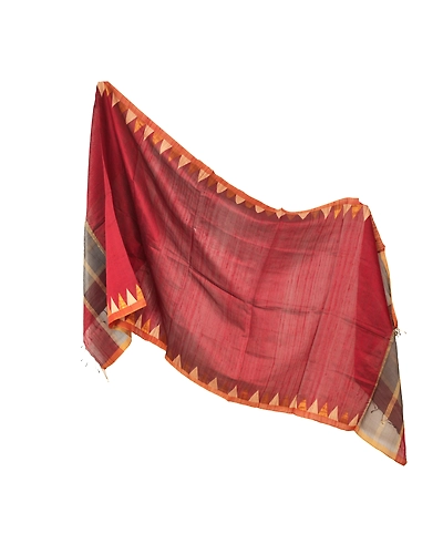 Sanskriti Vintage Dupatta Long Stole Chanderi Dark Red Hijab Woven Wrap Shawl DC-46079-Dark Red-Woven Work-Chanderi-1