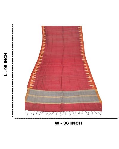 Sanskriti Vintage Dupatta Long Stole Chanderi Dark Red Hijab Woven Wrap Shawl DC-46079-Dark Red-Woven Work-Chanderi-2