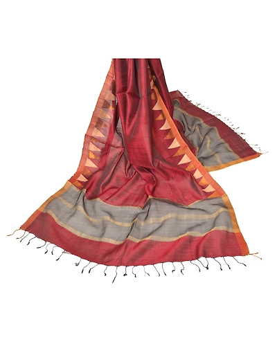 Sanskriti Vintage Dupatta Long Stole Chanderi Dark Red Hijab Woven Wrap Shawl DC-46079-Dark Red-Woven Work-Chanderi-3