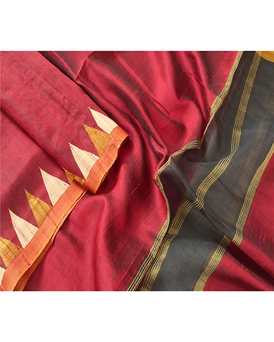 Sanskriti Vintage Dupatta Long Stole Chanderi Dark Red Hijab Woven Wrap Shawl DC-46079-Dark Red-Woven Work-Chanderi-4