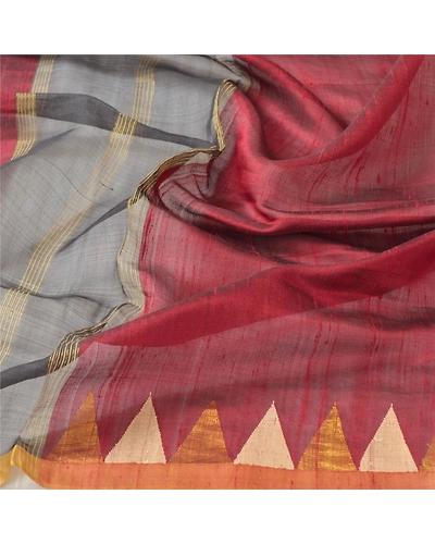 Sanskriti Vintage Dupatta Long Stole Chanderi Dark Red Hijab Woven Wrap Shawl DC-46079-Dark Red-Woven Work-Chanderi-7