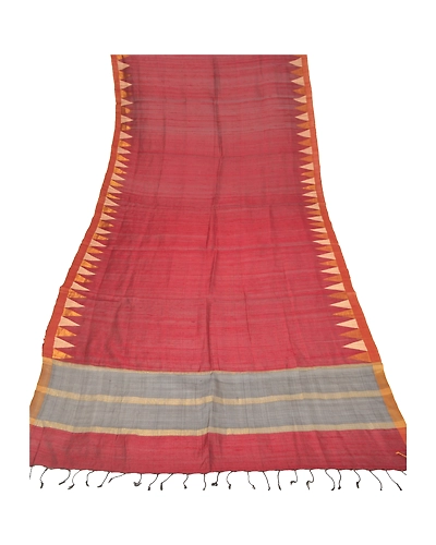 Sanskriti Vintage Dupatta Long Stole Chanderi Dark Red Hijab Woven Wrap Shawl DC-46079-Dark Red-Woven Work-Chanderi-8