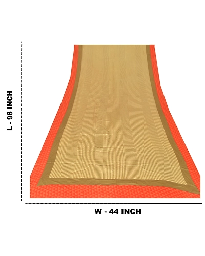 Sanskriti Vintage Dupatta Long Stole Pure Satin Silk Printed Work Soft Veil DC-46085-Orange &amp; Shade Of Beige-Printed Work-Pure Satin Silk-2
