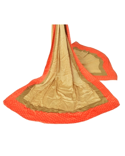 Sanskriti Vintage Dupatta Long Stole Pure Satin Silk Printed Work Soft Veil DC-46085-Orange &amp; Shade Of Beige-Printed Work-Pure Satin Silk-3